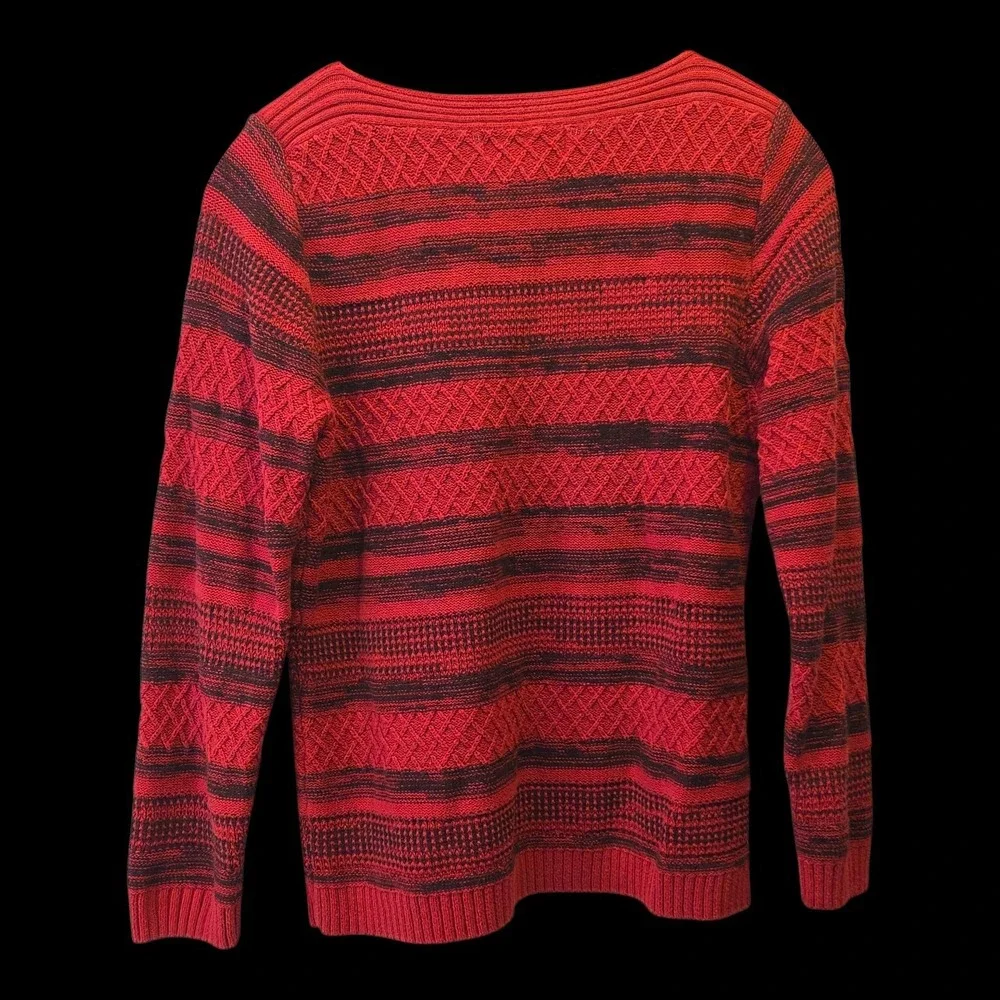 Karen Scott Medium Cotton Acrylic Boatneck Sweater Red Black Stripes‎